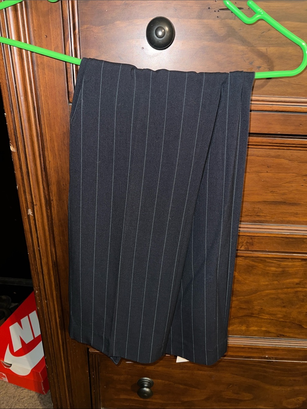 Signature by Larry Levine Navy Pinstripe Midi Skirt